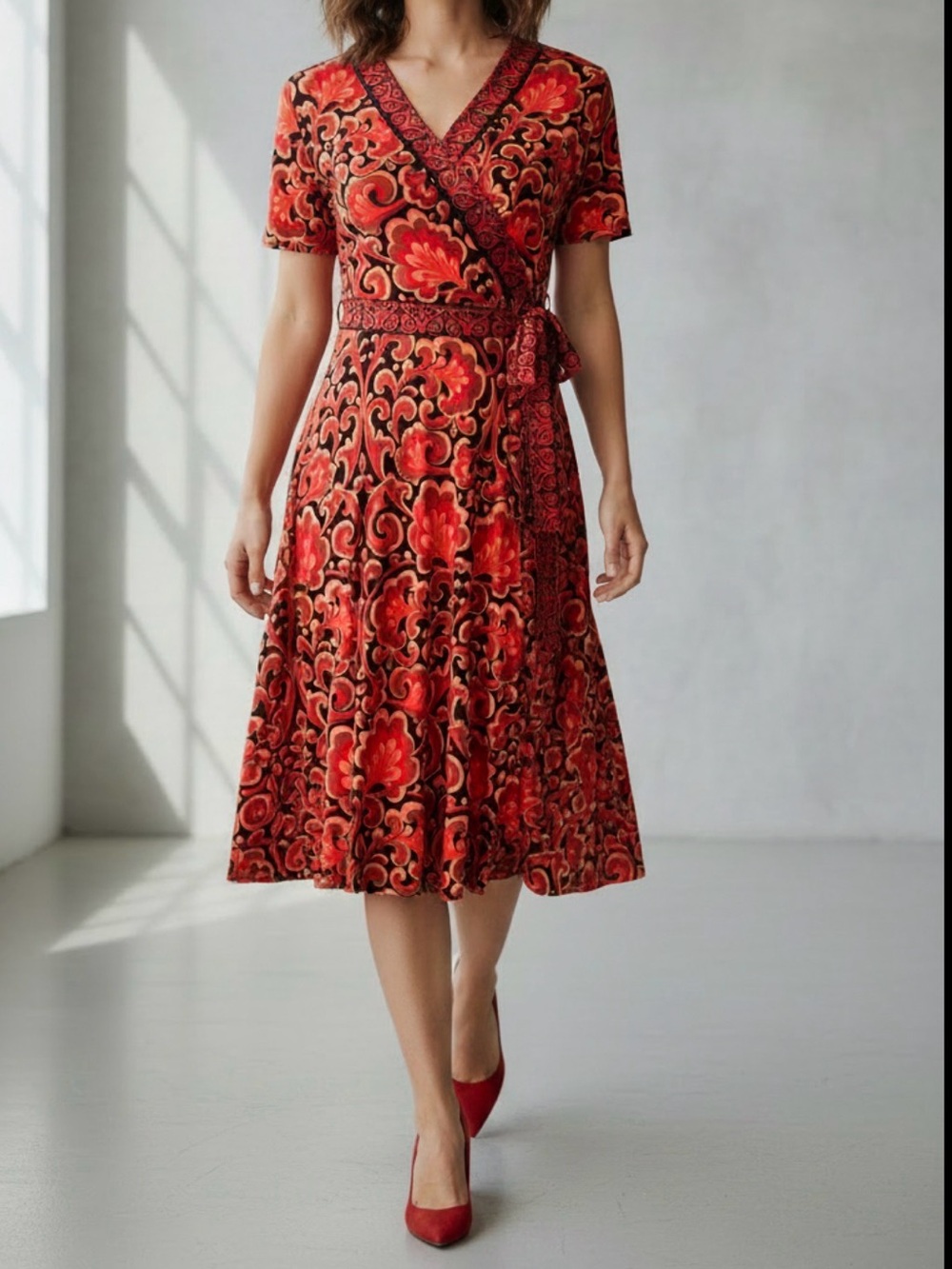 Maggy London Faux Wrap Belted Dress